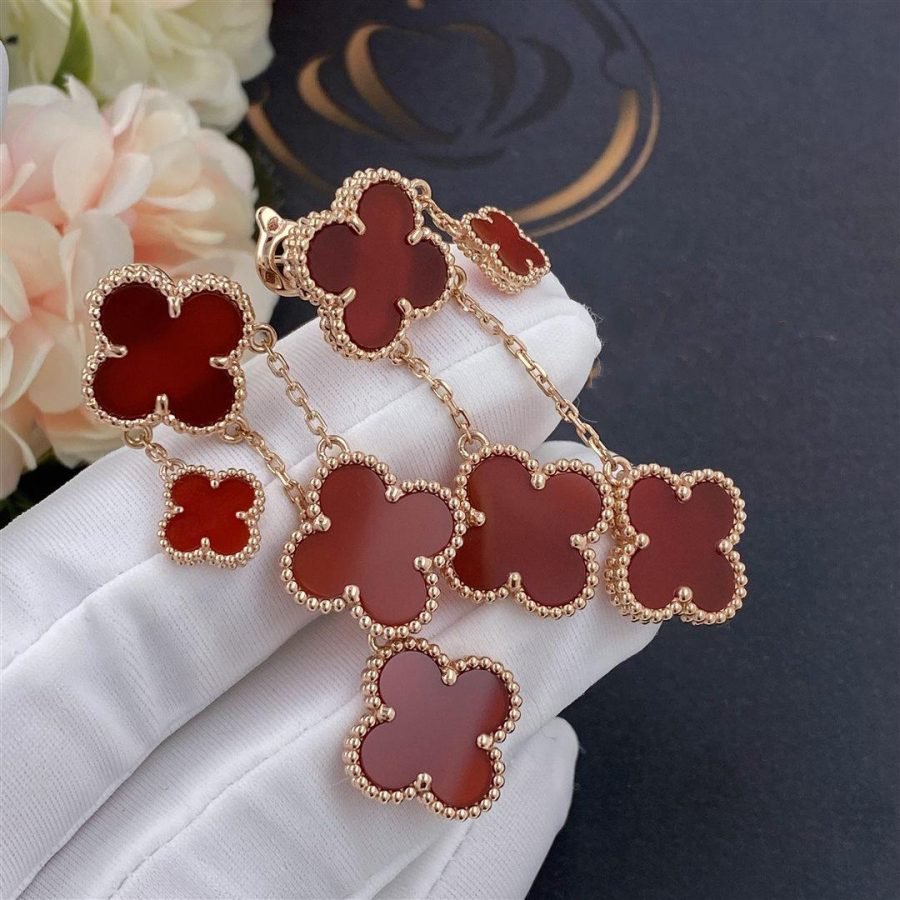 [Shinejoy]CLOVER EARRINGS CARNELIAN 4 MOTIFS PINK GOLD