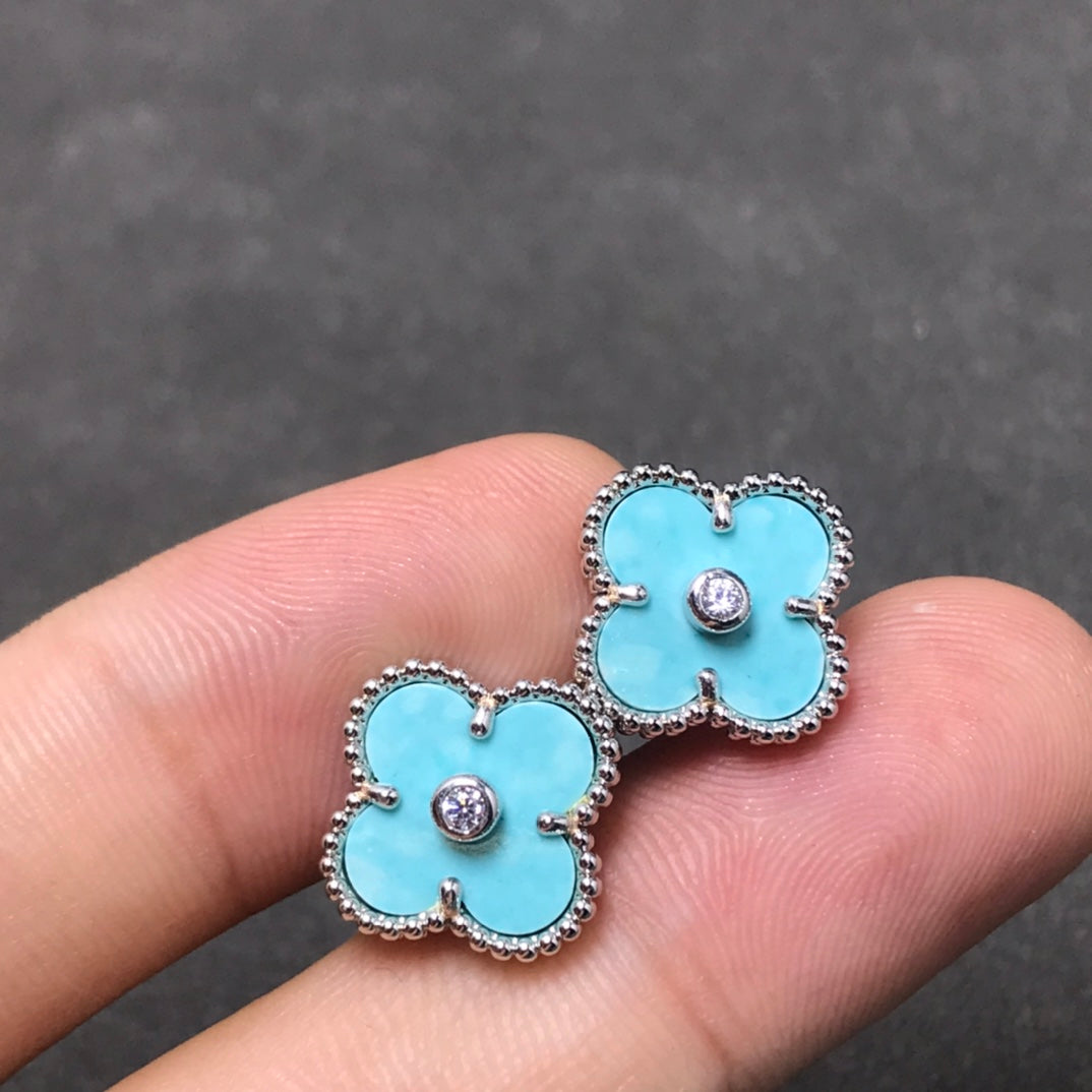 [Shinejoy]CLOVER 1 DIAMOND BLUE SKY SILVER EARRINGS