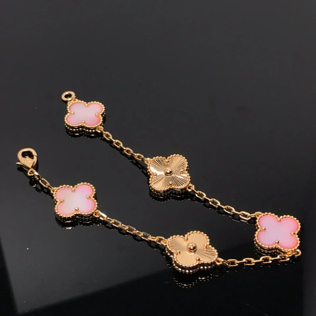 [⭐Shinejoy] クローバー 5モチーフ ピンク モップ ブレスレット コレクション