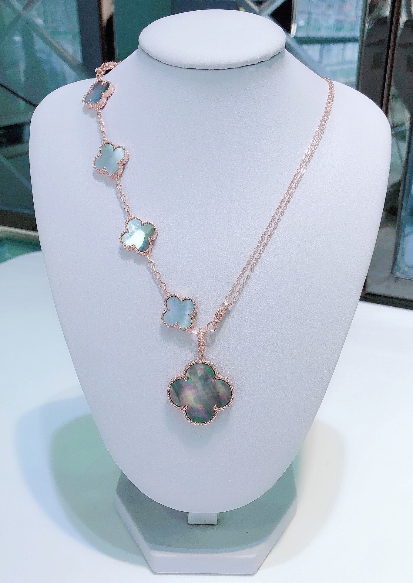 [Shinejoy]COMBINED BRACELET 5 MOTIFS AND NECKLACE DARK MOP ROSE GOLD