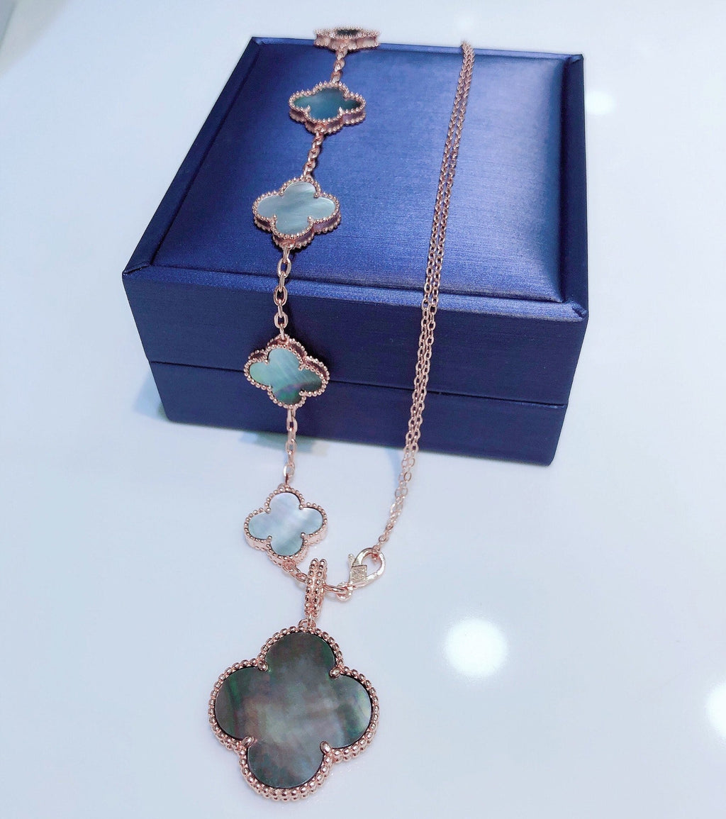 [Shinejoy]COMBINED BRACELET 5 MOTIFS AND NECKLACE DARK MOP ROSE GOLD