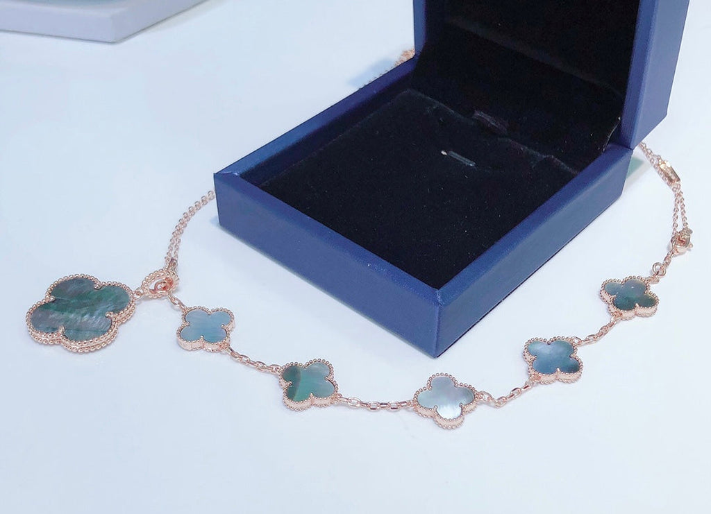 [Shinejoy]COMBINED BRACELET 5 MOTIFS AND NECKLACE DARK MOP ROSE GOLD