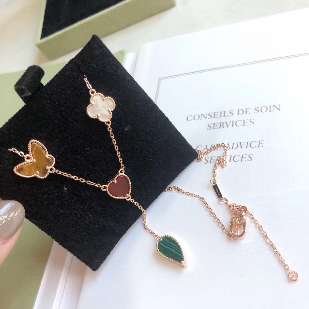 [Shinejoy]LUCKY SPRING 4 MOTIFS ROSE GOLD NECKLACE