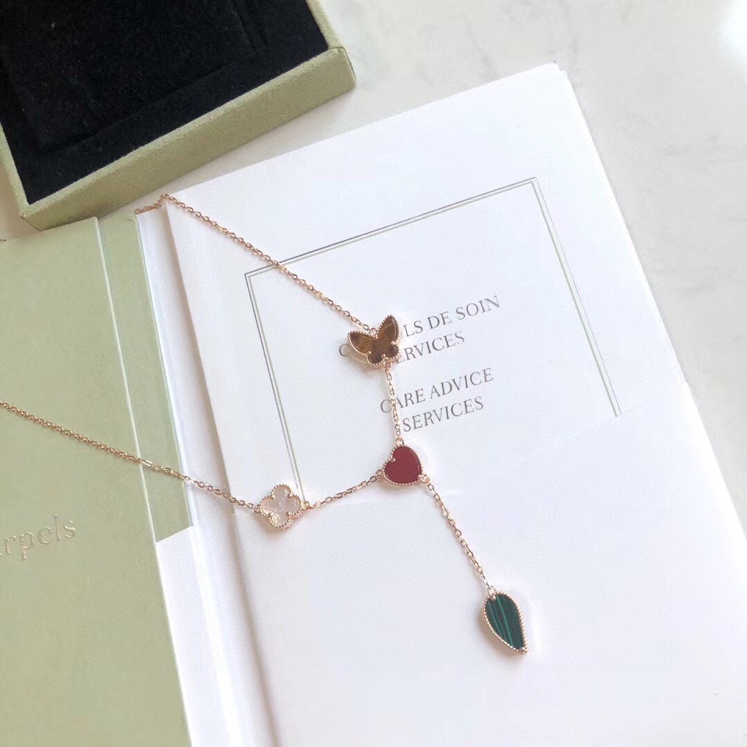 [Shinejoy]LUCKY SPRING 4 MOTIFS ROSE GOLD NECKLACE