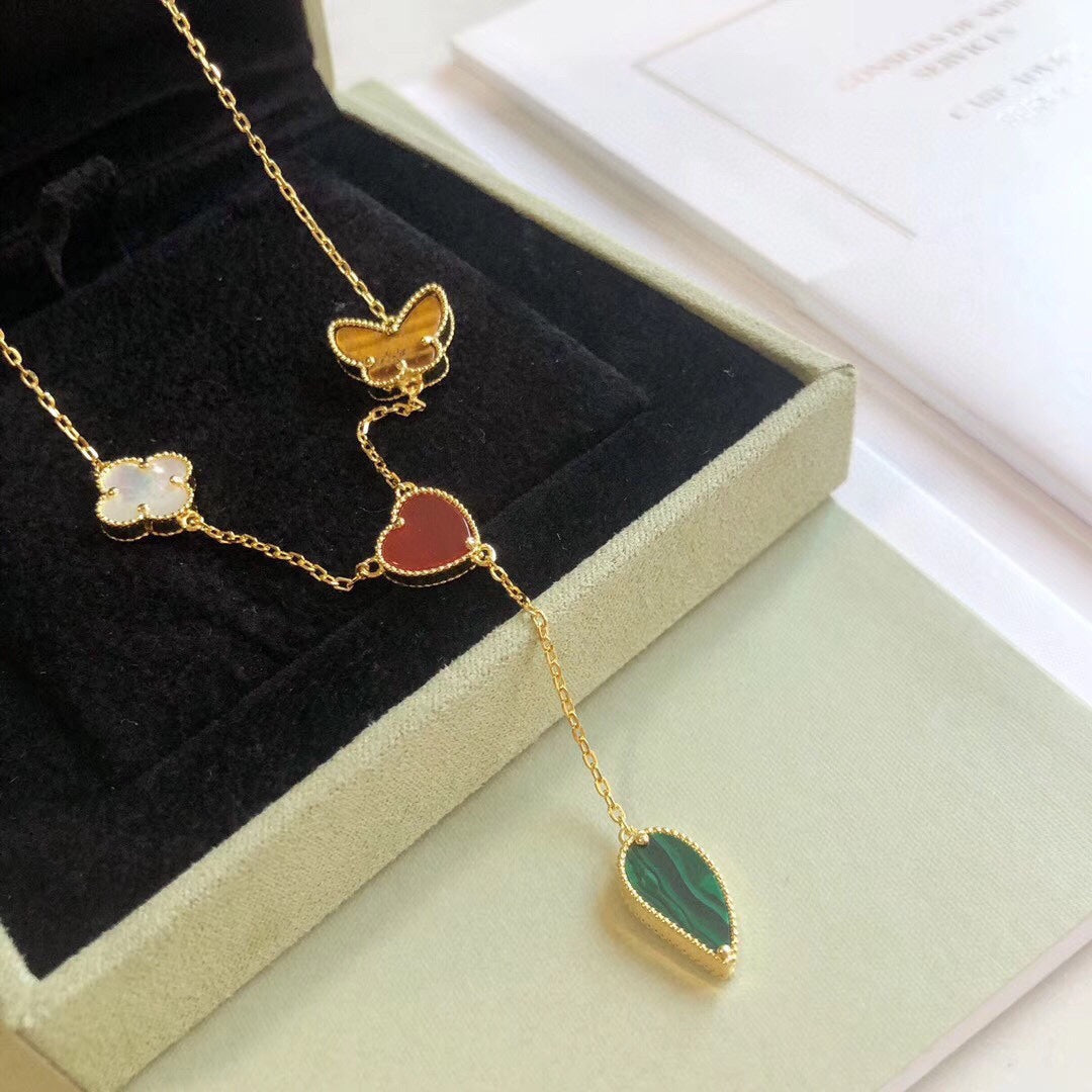 [Shinejoy]LUCKY SPRING 4 MOTIFS ROSE GOLD NECKLACE