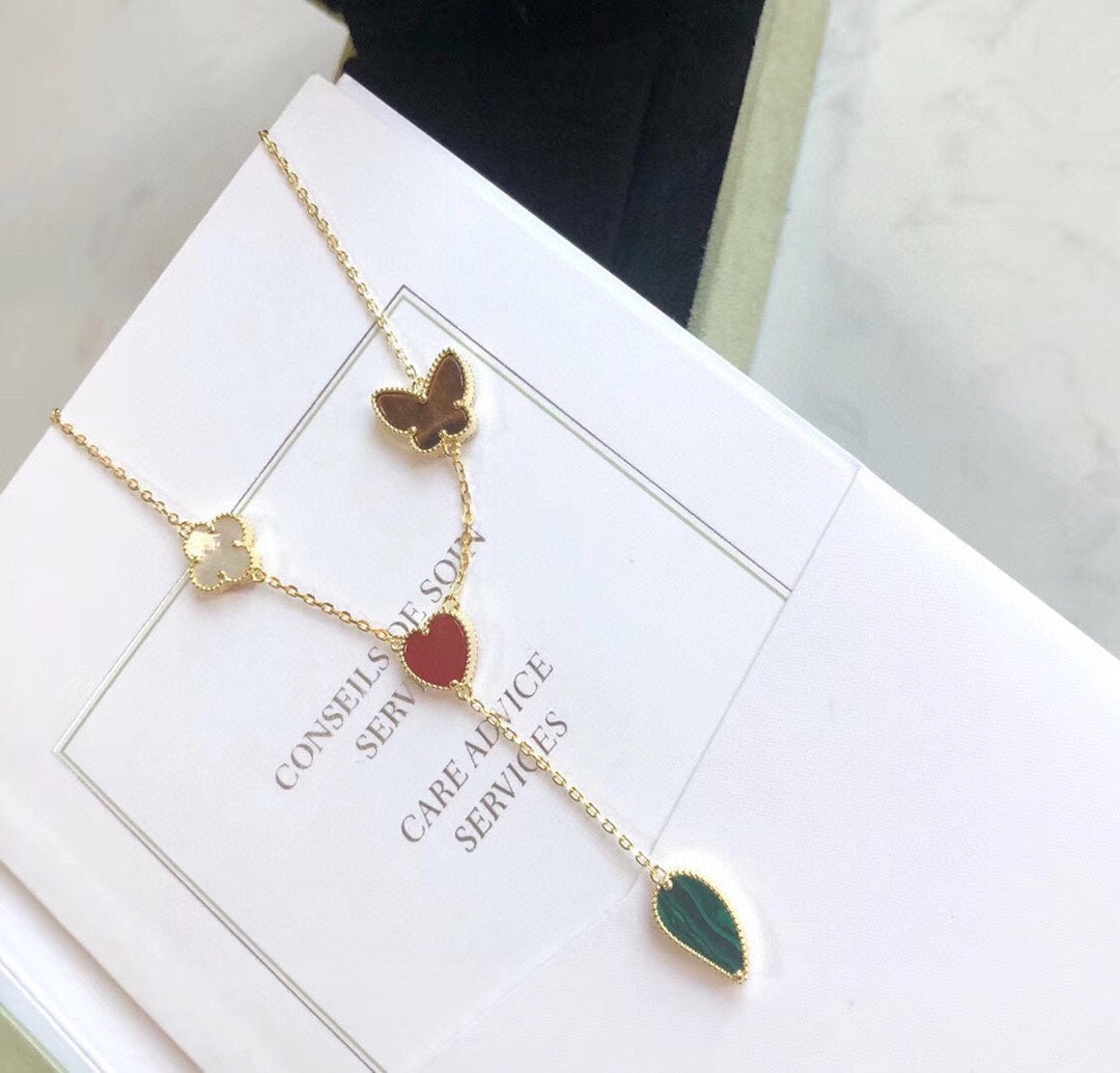 [Shinejoy]LUCKY SPRING 4 MOTIFS ROSE GOLD NECKLACE