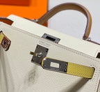 HM KELLY MINI 20 BLANC JAUNE MARRON EPSOM FERMOIR ARGENTÉ