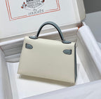 HM KELLY MINI 20 BLANC GLACIER GRIS EPSOM ARGENT FERMOIR
