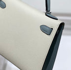 HM KELLY MINI 20 BLANC GLACIER GRIS EPSOM ARGENT FERMOIR